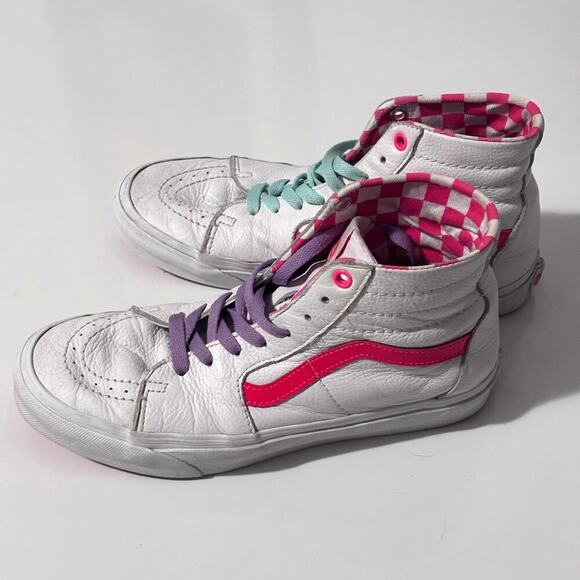 Vans White/Pink Checkered Lined, High Tops- 8.5W - Picture 3 of 9